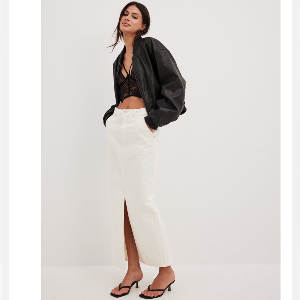 Women's White Maxi Skirt with Front Slit